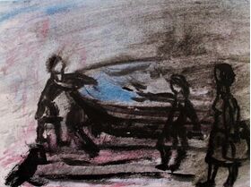 Ob vodnjaku, 2014, akril / papir, 20,1 x 26,6 cm