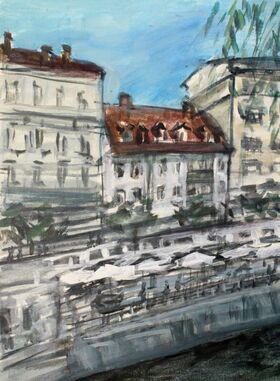 Ob Ljubljanici, 2016, akril / papir, 27,8 x 21 cm
