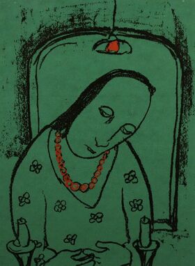 Ženska z rdečo ogrlico