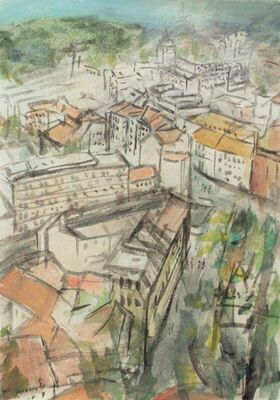 Pogled z gradu na mesto I, 2016, akril / papir, 29,5 x 21,2 cm