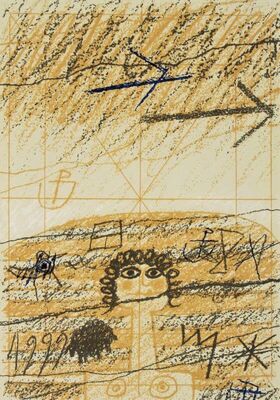 Pokrajina z deklico, ovco in ptičem